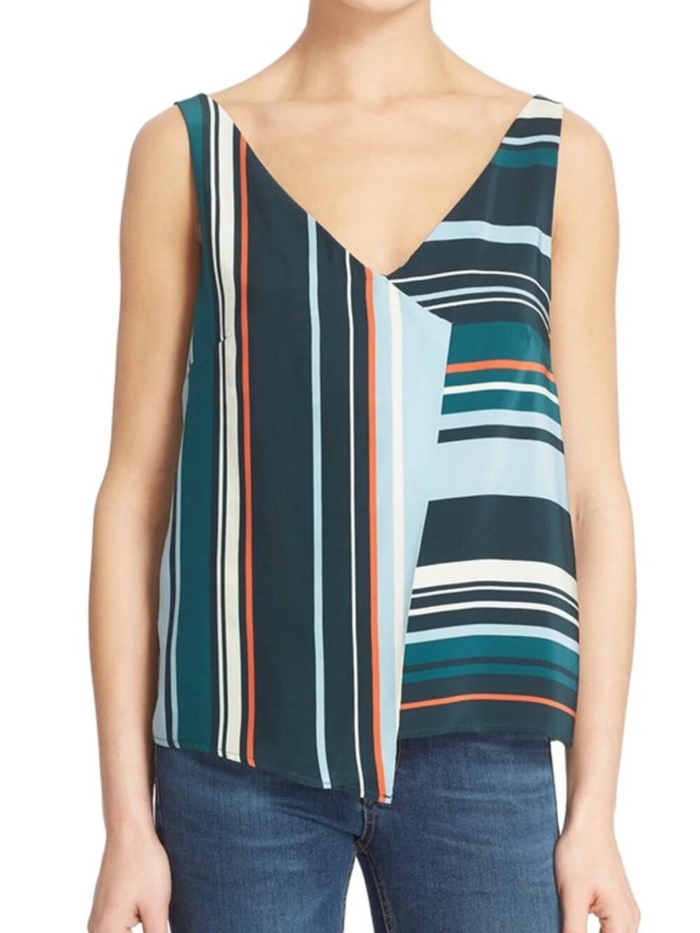 Veda Drift Stripe Silk Tank Top Size Petite Small